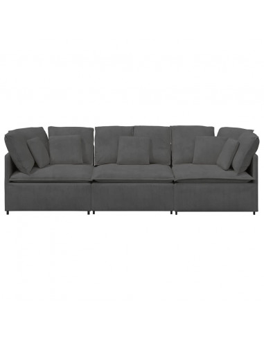 Divano Modulare con Cuscini in Tessuto a Coste Grigio Scuro