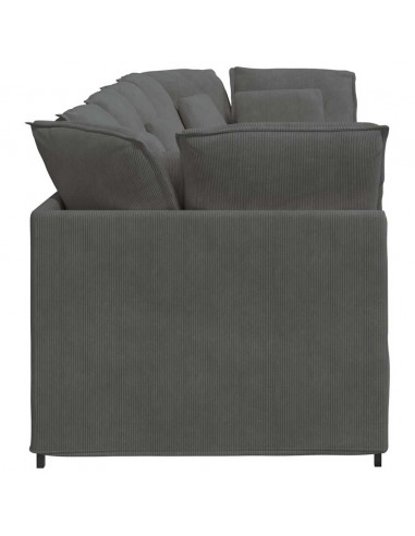 Divano Modulare con Cuscini in Tessuto a Coste Grigio Scuro