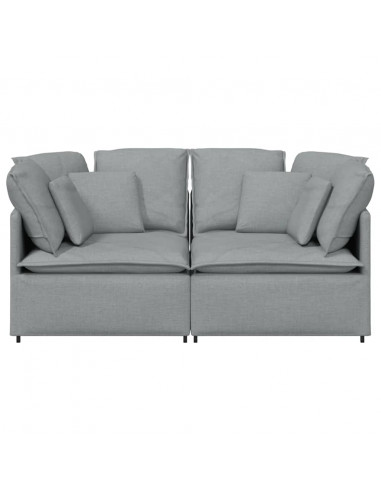 Divano Modulare con Cuscini in Tessuto Grigio Chiaro