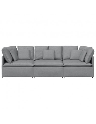 Divano Modulare con Cuscini in Tessuto Grigio Chiaro