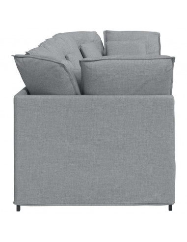 Divano Modulare con Cuscini in Tessuto Grigio Chiaro