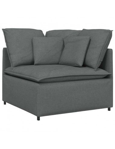 Divano Modulare con Cuscini in Tessuto Grigio Scuro