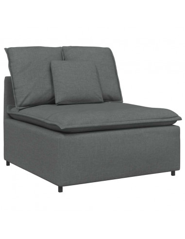 Divano Modulare con Cuscini in Tessuto Grigio Scuro