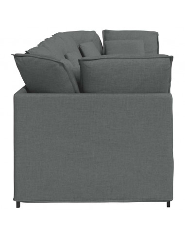 Divano Modulare con Cuscini in Tessuto Grigio Scuro