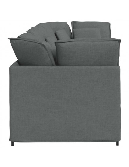 Divano Modulare con Cuscini in Tessuto Grigio Scuro