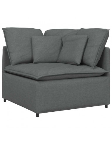 Divano Modulare con Cuscini in Tessuto Grigio Scuro