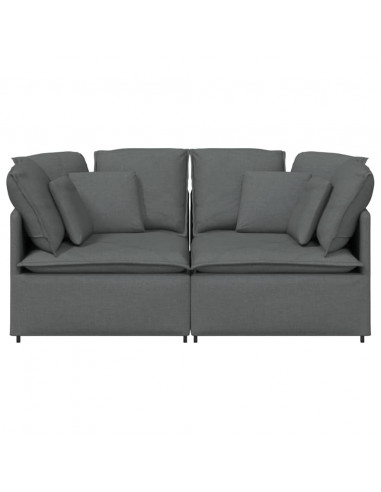 Divano Modulare con Cuscini in Tessuto Grigio Scuro