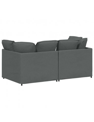 Divano Modulare con Cuscini in Tessuto Grigio Scuro
