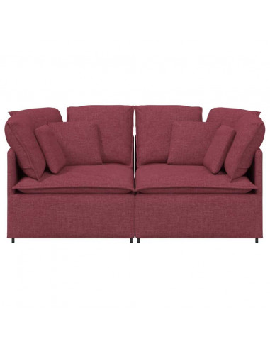 Divano Modulare con Cuscini in Tessuto Rosso Vino
