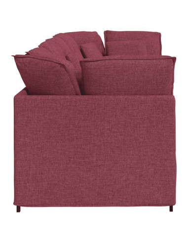 Divano Modulare con Cuscini in Tessuto Rosso Vino