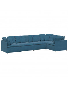 Divano Modulare con Cuscini in Velluto Blu