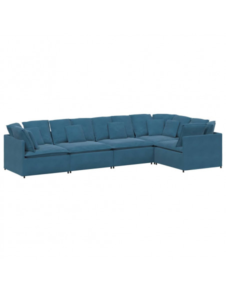 Divano Modulare con Cuscini in Velluto Blu