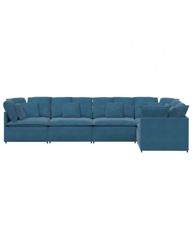 Divano Modulare con Cuscini in Velluto Blu
