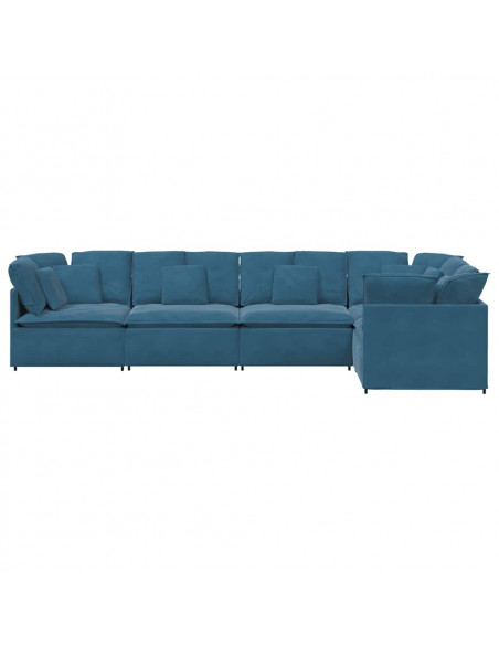Divano Modulare con Cuscini in Velluto Blu