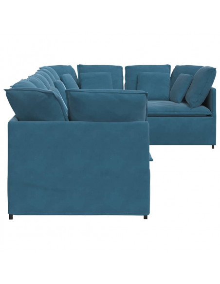 Divano Modulare con Cuscini in Velluto Blu