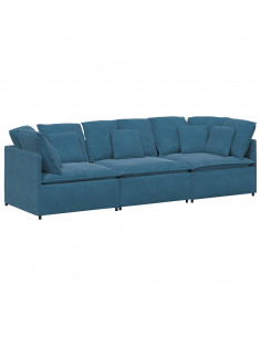 Divano Modulare con Cuscini in Velluto Blu