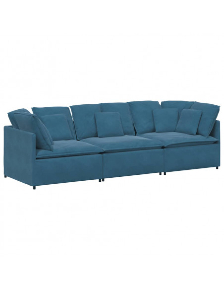 Divano Modulare con Cuscini in Velluto Blu