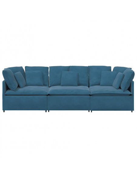 Divano Modulare con Cuscini in Velluto Blu