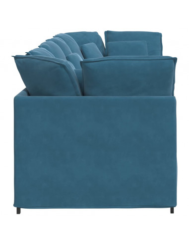 Divano Modulare con Cuscini in Velluto Blu