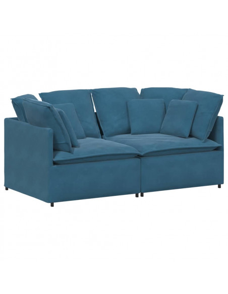 Divano Modulare con Cuscini in Velluto Blu