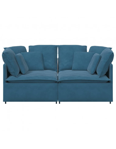 Divano Modulare con Cuscini in Velluto Blu