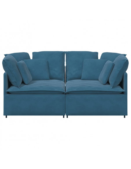 Divano Modulare con Cuscini in Velluto Blu