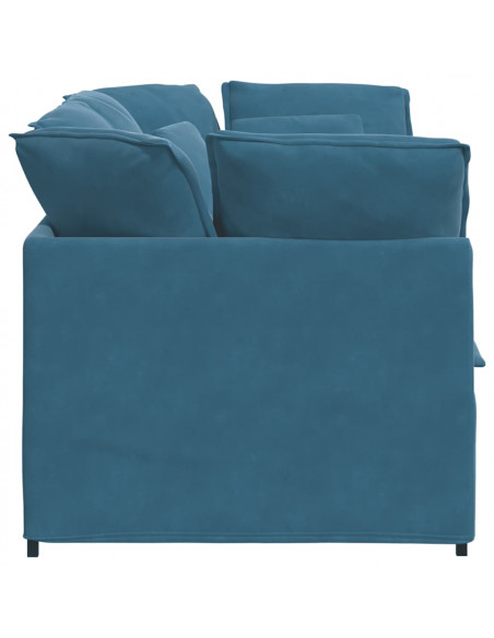 Divano Modulare con Cuscini in Velluto Blu