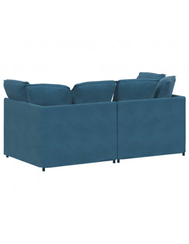 Divano Modulare con Cuscini in Velluto Blu