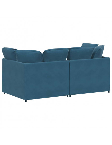Divano Modulare con Cuscini in Velluto Blu
