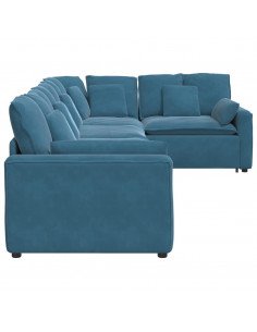 Divano Modulare con Cuscini in Velluto Blu