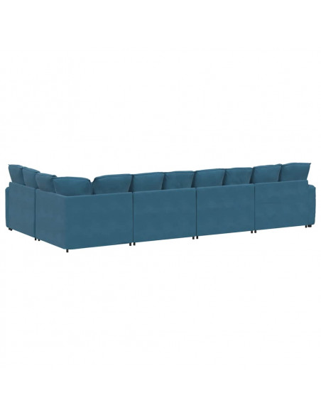 Divano Modulare con Cuscini in Velluto Blu