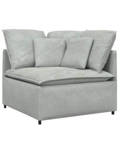 Divano Modulare con Cuscini in Velluto Grigio Chiaro