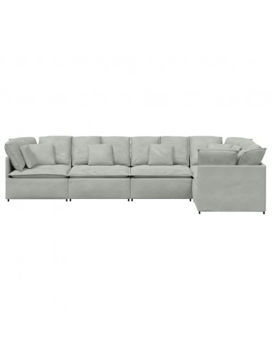 Divano Modulare con Cuscini in Velluto Grigio Chiaro