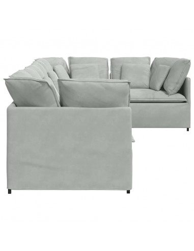 Divano Modulare con Cuscini in Velluto Grigio Chiaro