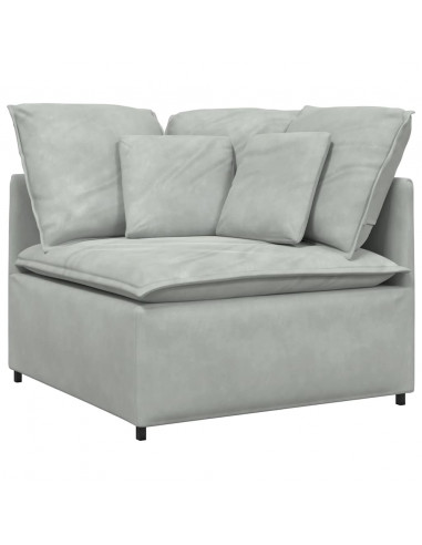 Divano Modulare con Cuscini in Velluto Grigio Chiaro