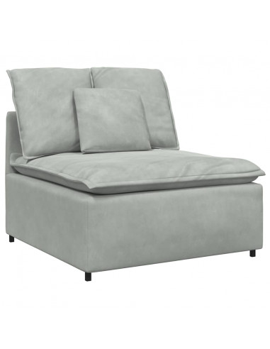 Divano Modulare con Cuscini in Velluto Grigio Chiaro