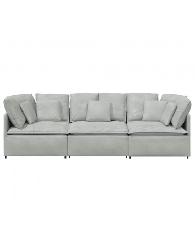 Divano Modulare con Cuscini in Velluto Grigio Chiaro