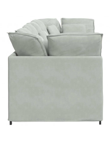 Divano Modulare con Cuscini in Velluto Grigio Chiaro