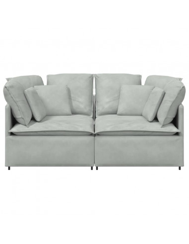 Divano Modulare con Cuscini in Velluto Grigio Chiaro