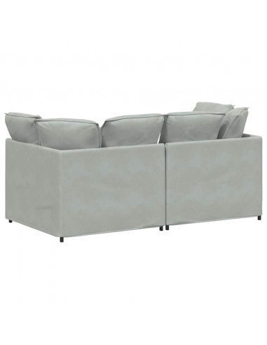 Divano Modulare con Cuscini in Velluto Grigio Chiaro