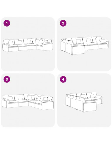 Divano Modulare con Cuscini in Velluto Grigio Chiaro