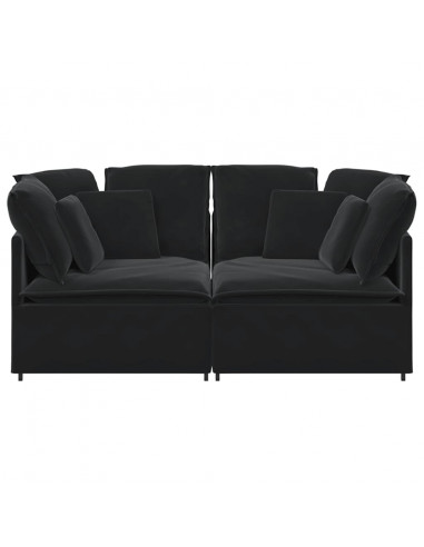 Divano Modulare con Cuscini in Velluto Nero