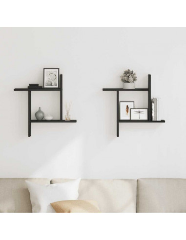 Mensole da Parete 2 pz Rovere Nero 50x12x50 cm in Truciolato