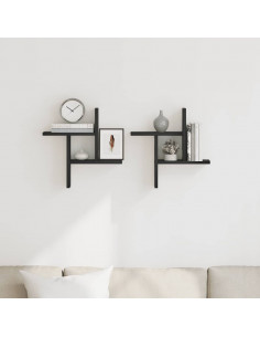 Mensole da Parete 2pz Rovere Nero 38x12x38 cm in Truciolato 2