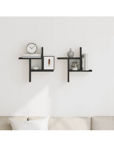 Mensole da Parete 2pz Rovere Nero 38x12x38 cm in Truciolato