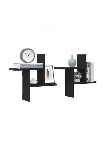 Mensole da Parete 2pz Rovere Nero 38x12x38 cm in Truciolato