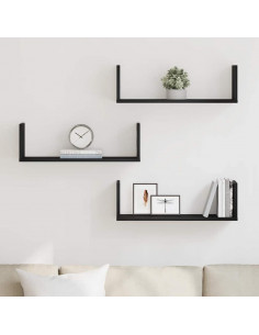 Mensole da Parete 3pz Rovere Nero 58x18x18 cm in Truciolato 2