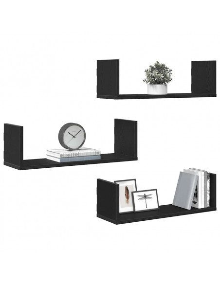 Mensole da Parete 3pz Rovere Nero 58x18x18 cm in Truciolato