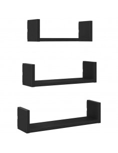 Mensole Parete 3pz Rovere Nero in Legno Multistrato