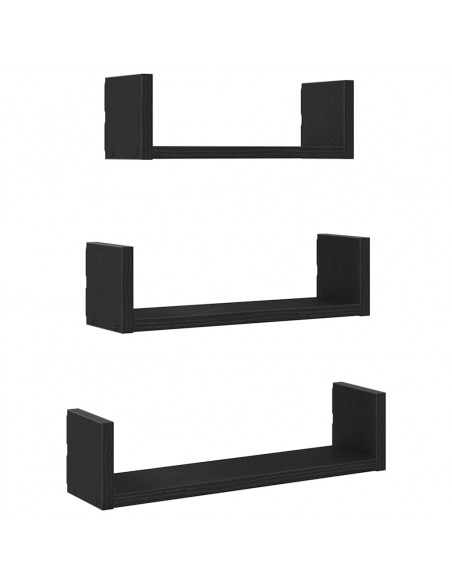 Mensole Parete 3pz Rovere Nero in Legno Multistrato